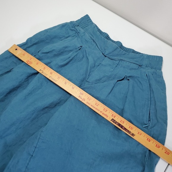 Athleta Womens Linen Wide Leg Pants Size 0 Teal‎ Cropped Beach Travel Resort - Picture 11 of 15